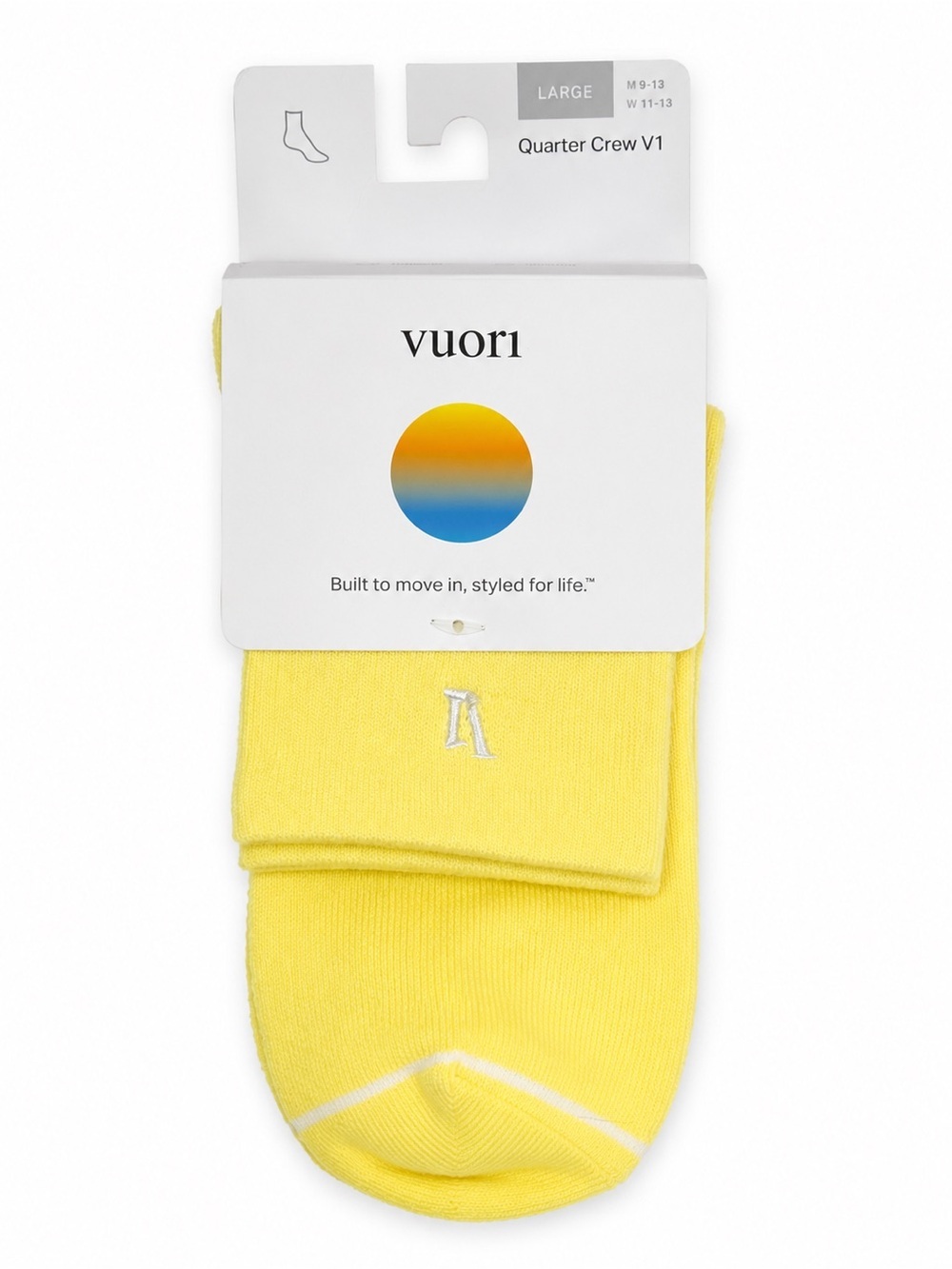 Vuori Quarter Crew V1 Socks Sunlight Yellow Unisex Large NWT Performance Athleti